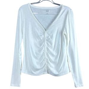 Gap Cream Ribbed V Neck Henley Long Sleeve Top Button Front Size M